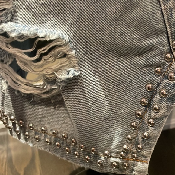 Retro Distressed POL Denim Skirt with Metal Studs - Picture 14 of 16